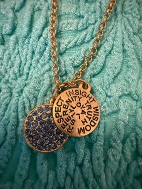 Chrysalis September Gold-Tone Trait Disc Necklace with Blue Crystal Pavé Accent